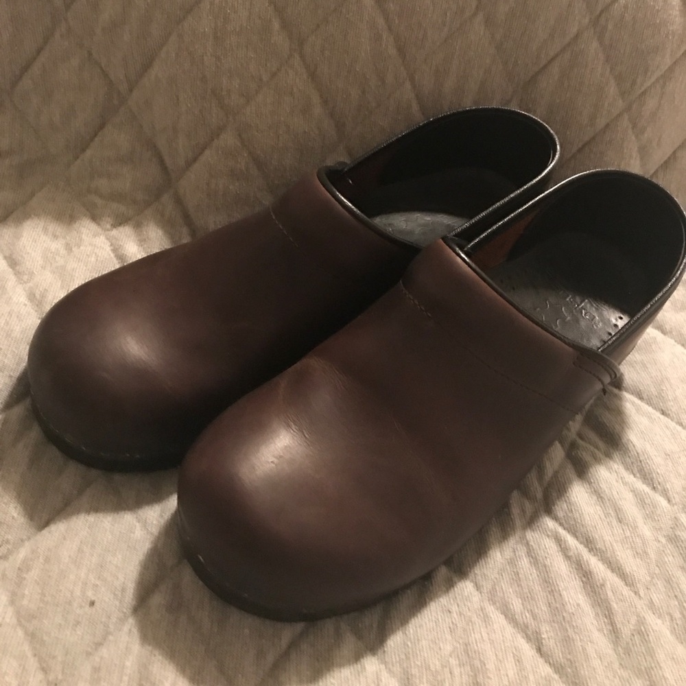 Dansko brown, oiled leather clogs